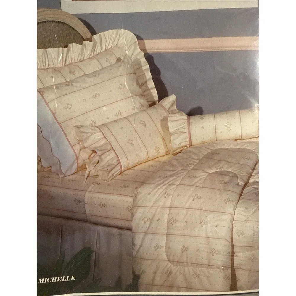 VTG Fieldcrest No-iron Percale TWIN Fitted Sheet Peach Michelle Cottage Core NOS